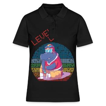 Niveau vers le haut Gamer Jeux vidéo Retro Vintage Gaming Où - Polo Femme - noir - Devant - Ailine (174cm)