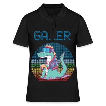 Gamer Jeux vidéo rétro Jeux vintage Funny Croco - Polo Femme - noir - Devant - Ailine (174cm)