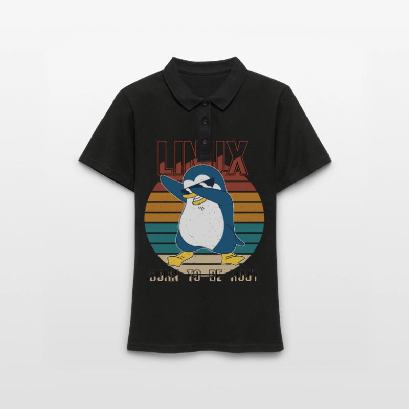 Linux Born To Be Root Cool Penguin Nerd Programmin Polo Femme