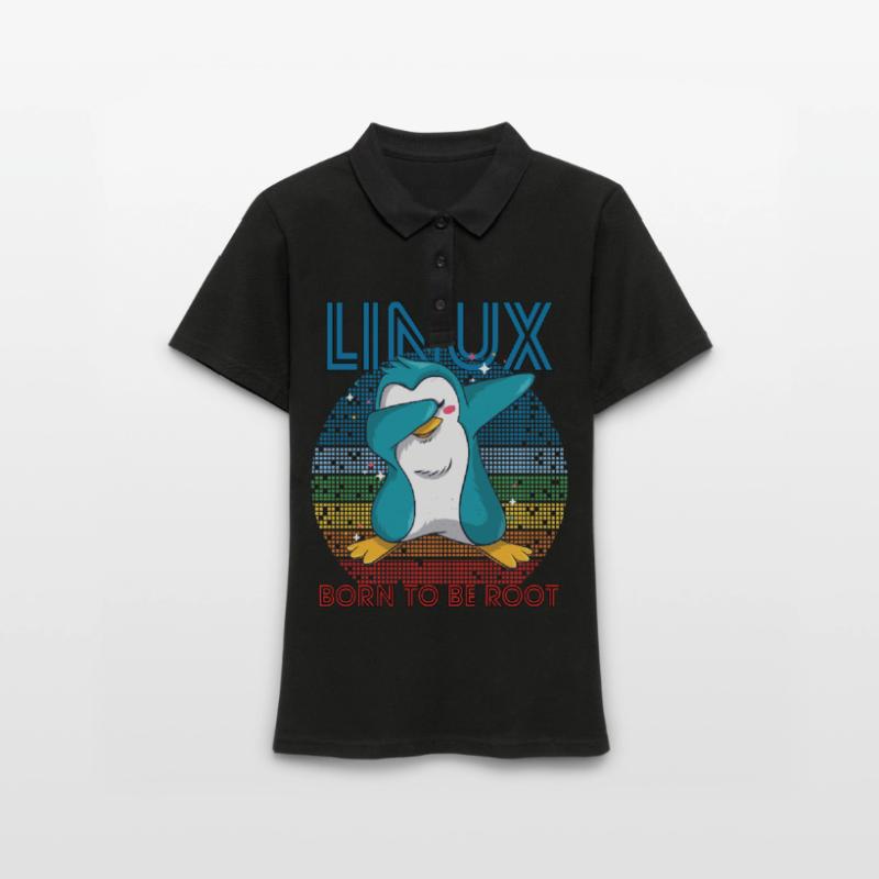 Born To Be Root Retro Penguin Linux Nerd Program Polo Femme