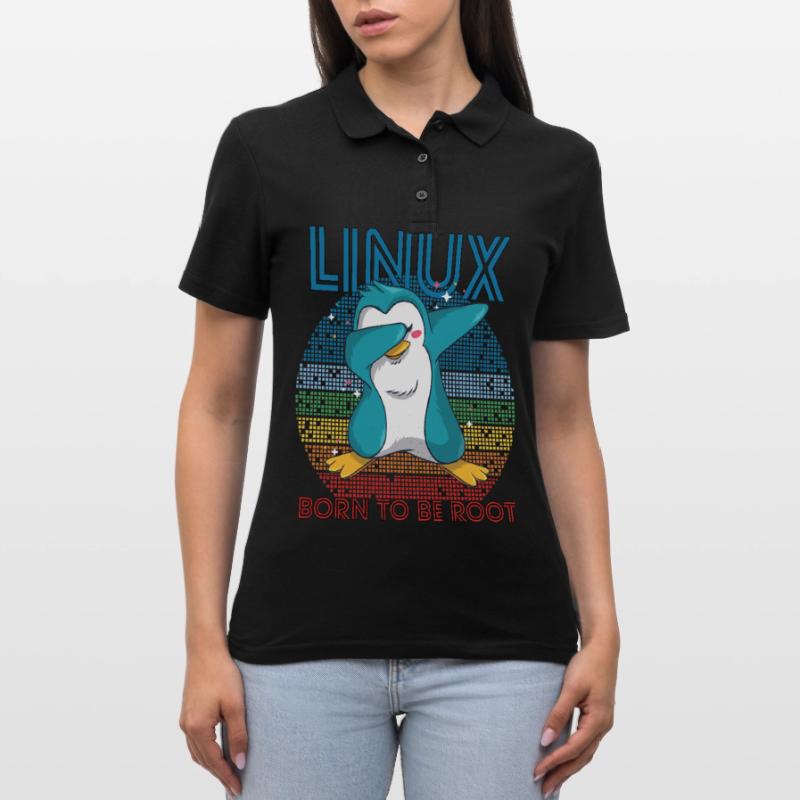 Born To Be Root Retro Penguin Linux Nerd Programme Frauen Polo Shirt