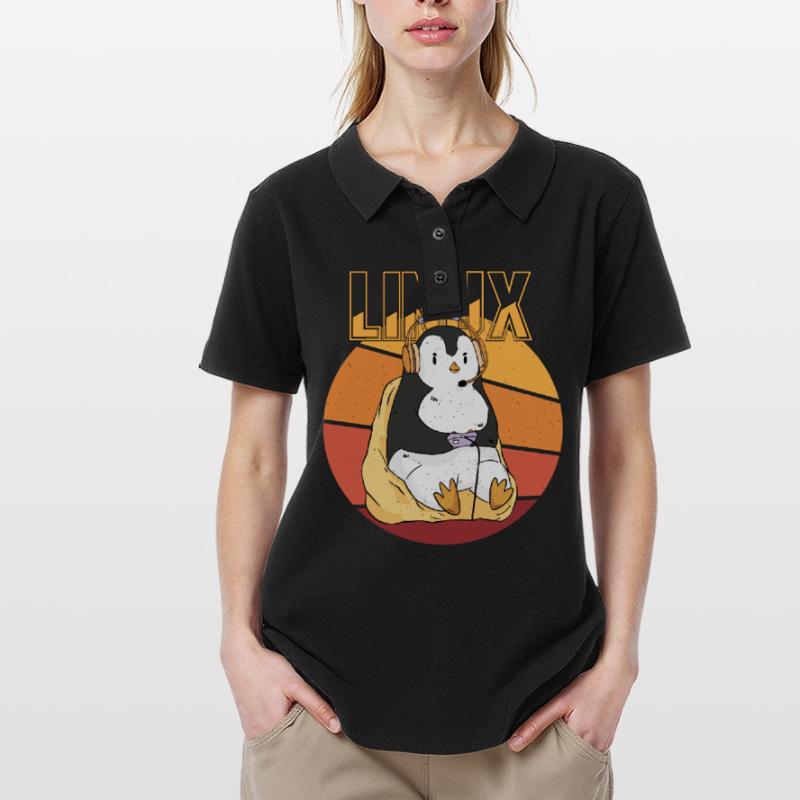 Gamer Penguin Linux Root Party Nerd Programmer Com Frauen Polo Shirt