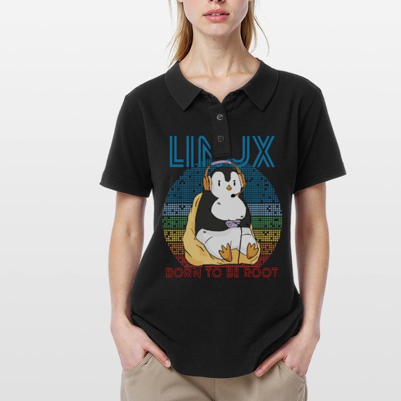 Gamer Root Retro Penguin Linux Nerd Programmer Gee Frauen Polo Shirt