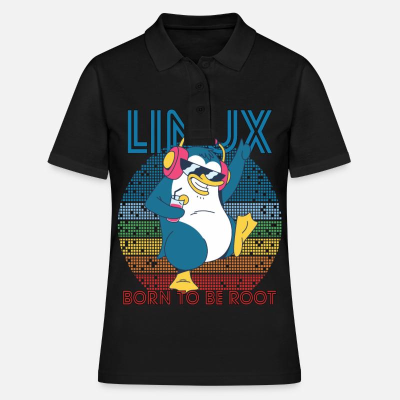 Root Party Penguin Retro Linux Cool Nerd Programme - Frauen Polo Shirt - Schwarz