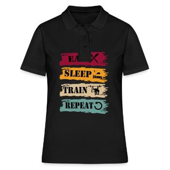 Presse de banque Eat Sleep Repeat Rétro - Polo Femme - noir - Devant - Ailine (174cm)