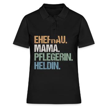 Pflegerin Pflege Mama Ehefrau Heldin Spruch Retro - Frauen Polo Shirt - Schwarz - Vorne - Ailine (174cm)