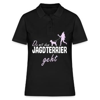 Deutscher Jagdterrier Mama Die mit dem Geht Spruch - Frauen Polo Shirt - Schwarz - Vorne - Ailine (174cm)