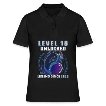 Level 18 freigeschaltet 2006, Geburtstagsgeschenk - Frauen Polo Shirt - Schwarz - Vorne - Ailine (174cm)