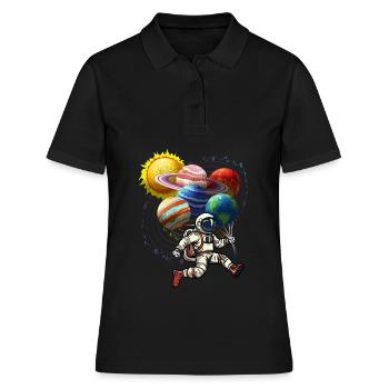 Kosmos Space Astronaut Sonnensystem Ballons - Frauen Polo Shirt - Schwarz - Vorne - Ailine (174cm)