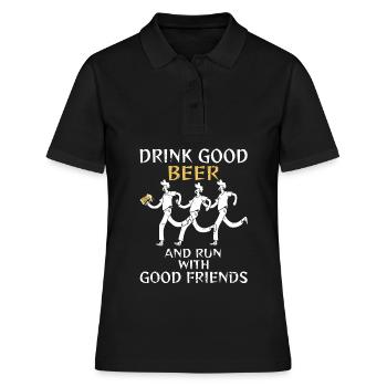 Laufen Rennen Bier Krug Freunde Muster - Frauen Polo Shirt - Schwarz - Vorne - Ailine (174cm)