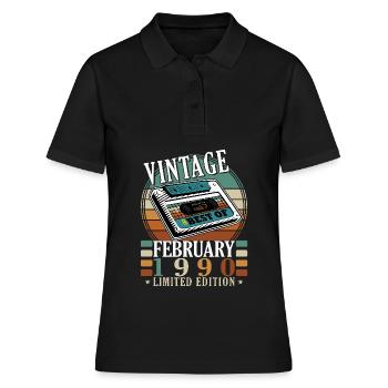 Februar 1990 Jubiläum Februar 1990 Februar - Frauen Polo Shirt - Schwarz - Vorne - Ailine (174cm)