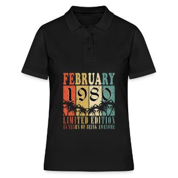 Februar 1980 Jubiläum Februar 1980 Februar - Frauen Polo Shirt - Schwarz - Vorne - Ailine (174cm)