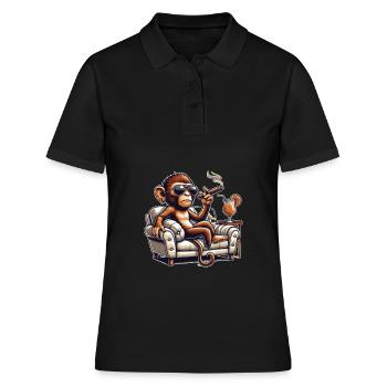 Affe entspannt sich im Sessel - Frauen Polo Shirt - Schwarz - Vorne - Ailine (174cm)