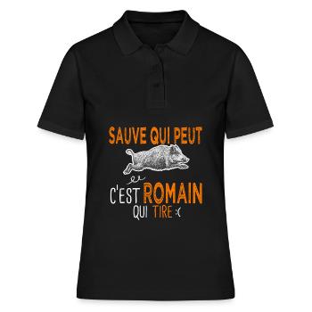 Romain c est romain qui tire Humour Chasseur - Polo Femme - noir - Devant - Ailine (174cm)