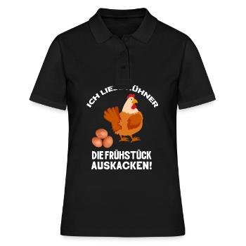 Ich liebe Hühner die Frühstück kacken Huhn Sprüche - Frauen Polo Shirt - Schwarz - Vorne - Ailine (174cm)
