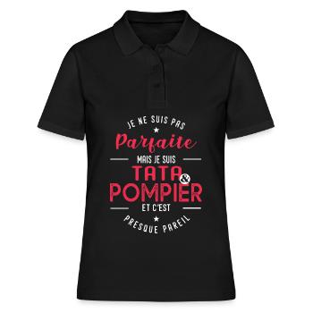 tata pompier cadeau humour femme sapeur pompier - Polo Femme - noir - Devant - Ailine (174cm)