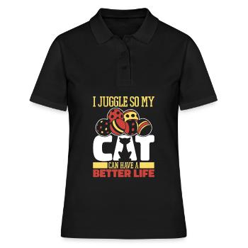Jonglieren Jongleur Katze - Frauen Polo Shirt - Schwarz - Vorne - Ailine (174cm)