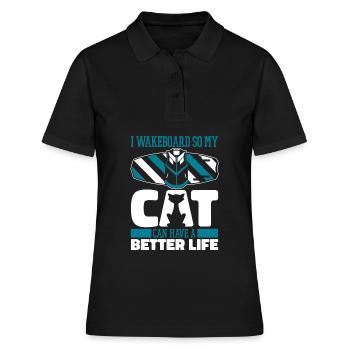 Wakeboard Wakeboarder Katze - Frauen Polo Shirt - Schwarz - Vorne - Ailine (174cm)