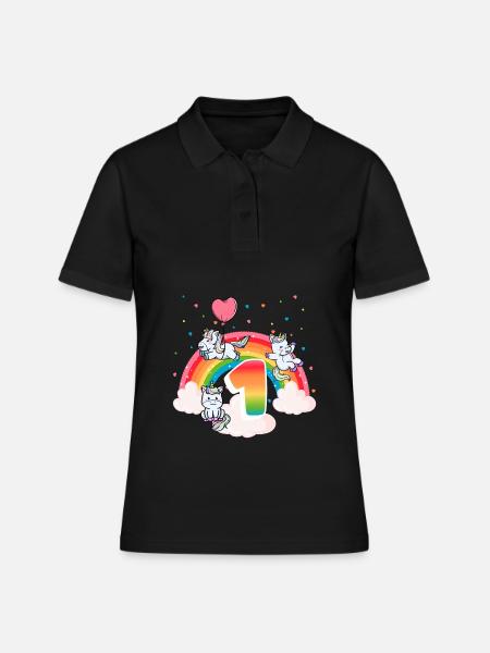 1er anniversaire Rainbow Unicorn Thème Anniversaire - Polo Femme - noir