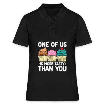 L’un d’entre nous est plus savoureux que vous ne l'| Chemise Cupcake - Polo Femme - noir - Devant - Ailine (174cm)
