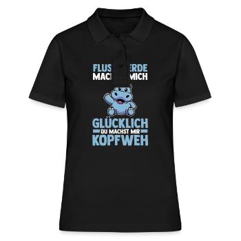 Nilpferd Flusspferd - Frauen Polo Shirt - Schwarz - Vorne - Ailine (174cm)