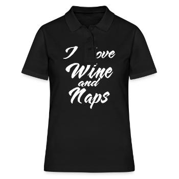 Citation mignonne de sieste de vin disant que j’aime le vin et les siestes - Polo Femme - noir - Devant - Ailine (174cm)
