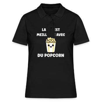 Humour pot de popcorn - Polo Femme - noir - Devant - Ailine (174cm)