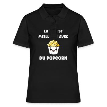 Humour pot de popcorn - Polo Femme - noir - Devant - Ailine (174cm)