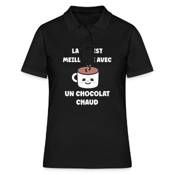 Humour petit chocolat chaud - Polo Femme - noir - Devant - Ailine (174cm)