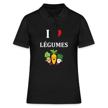 Humour petit légumes vegan - Polo Femme - noir - Devant - Ailine (174cm)