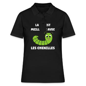 Chenilles insecte Amour petite chenille - Polo Femme - noir - Devant - Ailine (174cm)