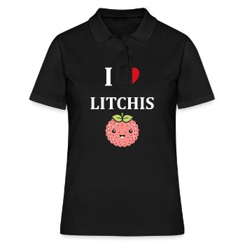 Fruit Humour petit litchi - Polo Femme - noir - Devant - Ailine (174cm)