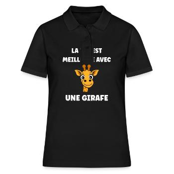 Humour petit bébé girafe - Polo Femme - noir - Devant - Ailine (174cm)