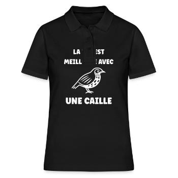 Humour Cailles oiseaux Petite caille - Polo Femme - noir - Devant - Ailine (174cm)
