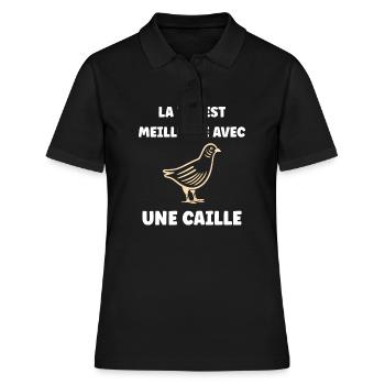 Humour Cailles oiseaux Petite caille - Polo Femme - noir - Devant - Ailine (174cm)