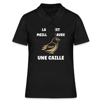 Humour Cailles oiseaux Petite caille - Polo Femme - noir - Devant - Ailine (174cm)