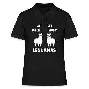 Humour mignon petit lama - Polo Femme - noir - Devant - Ailine (174cm)