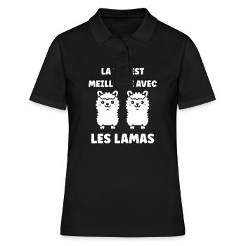 Humour mignon petit lama - Polo Femme - noir - Devant - Ailine (174cm)