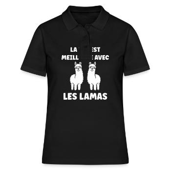 Humour mignon petit lama - Polo Femme - noir - Devant - Ailine (174cm)
