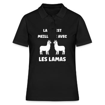 Humour mignon petit lama - Polo Femme - noir - Devant - Ailine (174cm)