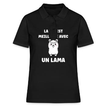 Humour mignon petit lama - Polo Femme - noir - Devant - Ailine (174cm)