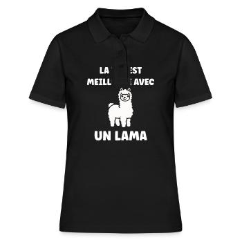Humour mignon petit lama - Polo Femme - noir - Devant - Ailine (174cm)