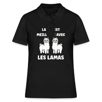 Humour mignon petit lama - Polo Femme - noir - Devant - Ailine (174cm)