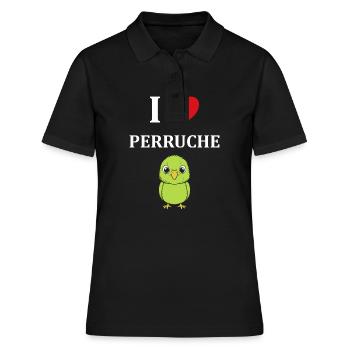 Oiseaux perruches humour petite perruche - Polo Femme - noir - Devant - Ailine (174cm)
