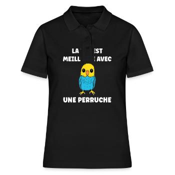 Oiseaux perruches humour petite perruche - Polo Femme - noir - Devant - Ailine (174cm)