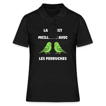 Oiseaux perruches humour petite perruche - Polo Femme - noir - Devant - Ailine (174cm)