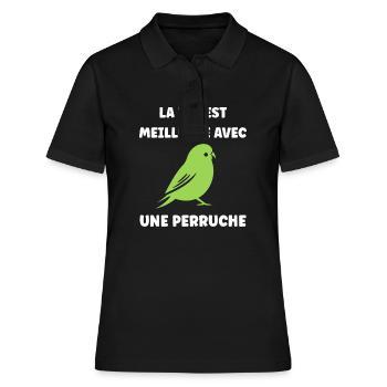 Oiseaux perruches humour petite perruche - Polo Femme - noir - Devant - Ailine (174cm)
