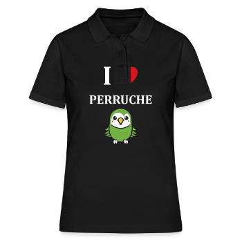 Oiseaux perruches humour petite perruche - Polo Femme - noir - Devant - Ailine (174cm)