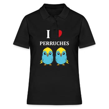 Oiseaux perruches humour petite perruche - Polo Femme - noir - Devant - Ailine (174cm)
