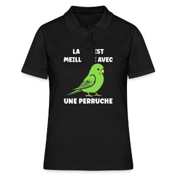 Oiseaux perruches humour petite perruche - Polo Femme - noir - Devant - Ailine (174cm)